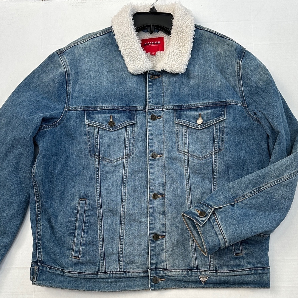 New Guess Denim Jacket with Sherpa Collar SZ XXL